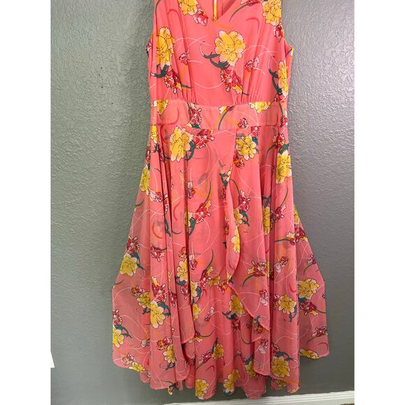 Jessica London Maxi Dress 14W Plus Pink Floral Sleeveless V-Neck Zip Flowy Fairy - Picture 5 of 10